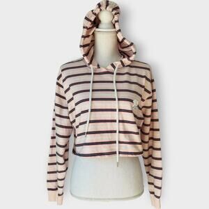 Ivory Ella Crystal Pink Striped Cropped Hoodie Organic Cotton Size Large Cute